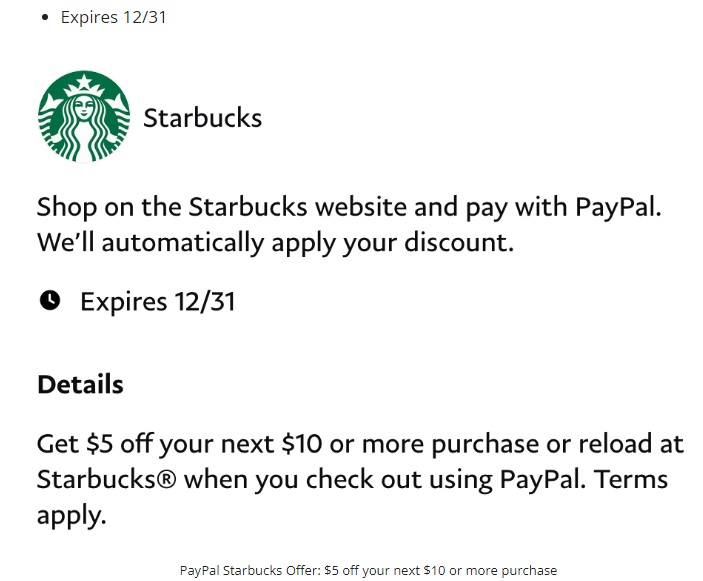 Paypal starbucks offer
